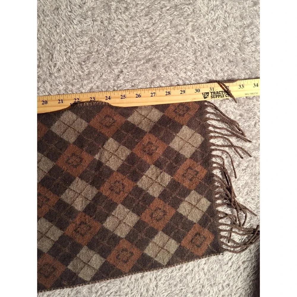 Cashmink V. Fraas Argyle Scarf Brown Tan Rust Made in Germany Tassel Fringe 67